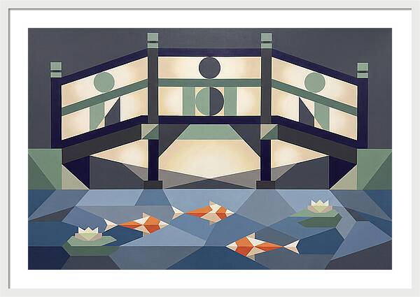 Japanese Bridge Over Koi Pond