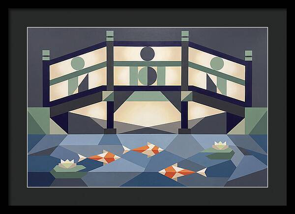 Japanese Bridge Over Koi Pond