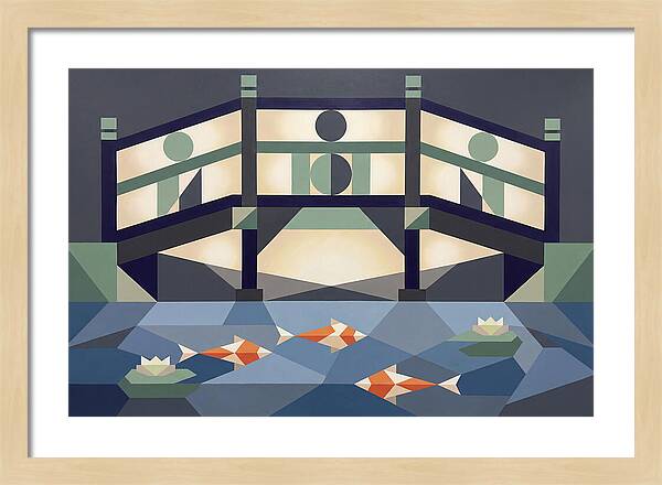 Japanese Bridge Over Koi Pond