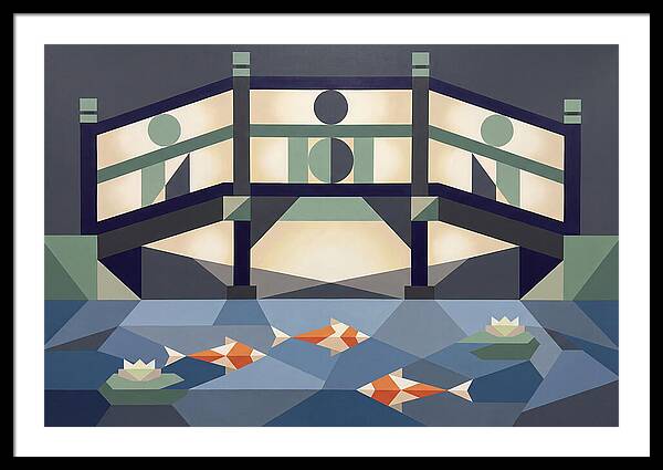 Japanese Bridge Over Koi Pond