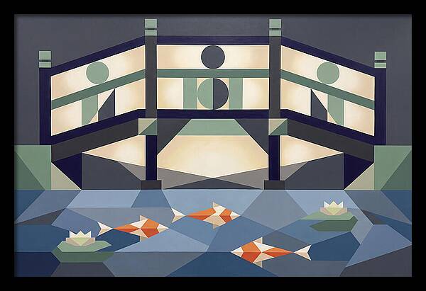 Japanese Bridge Over Koi Pond
