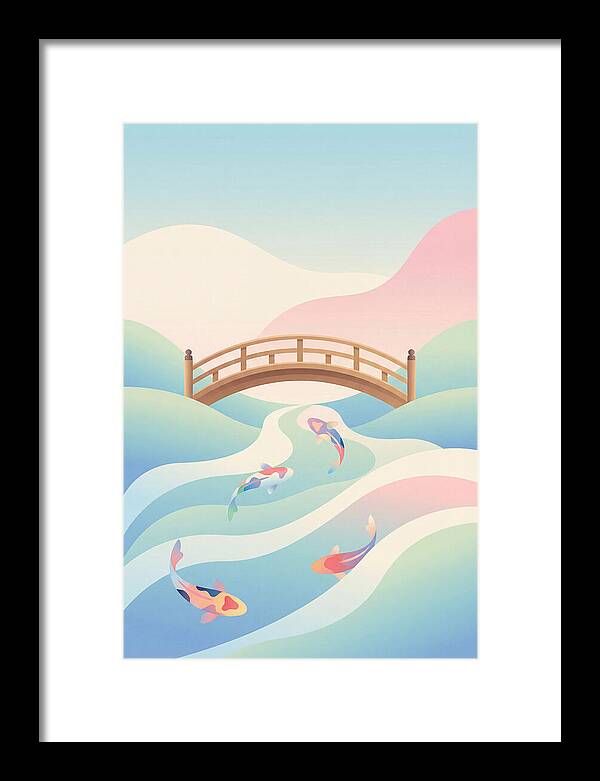 Japanese Bridge Over Koi Pond