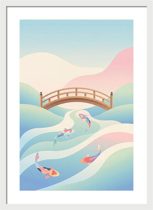 Japanese Bridge Over Koi Pond