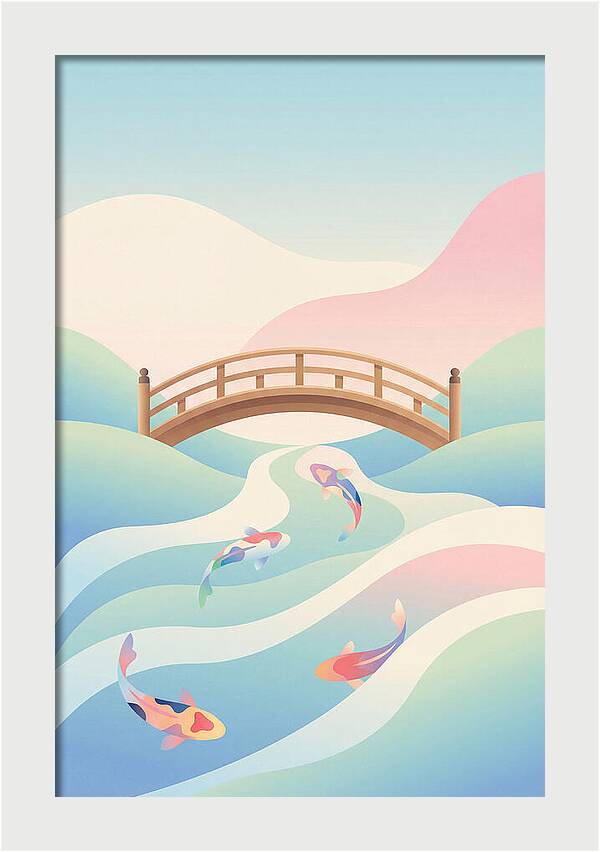 Japanese Bridge Over Koi Pond