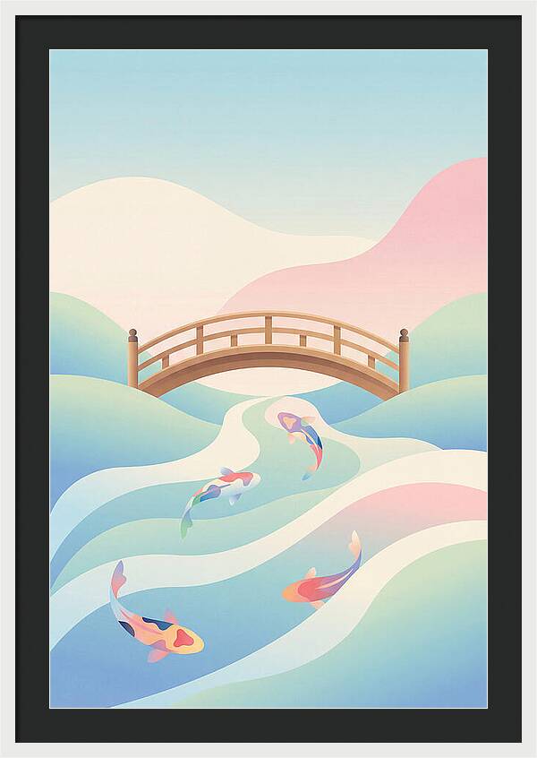 Japanese Bridge Over Koi Pond
