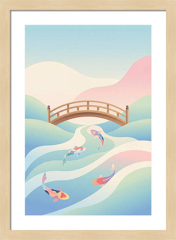 Japanese Bridge Over Koi Pond