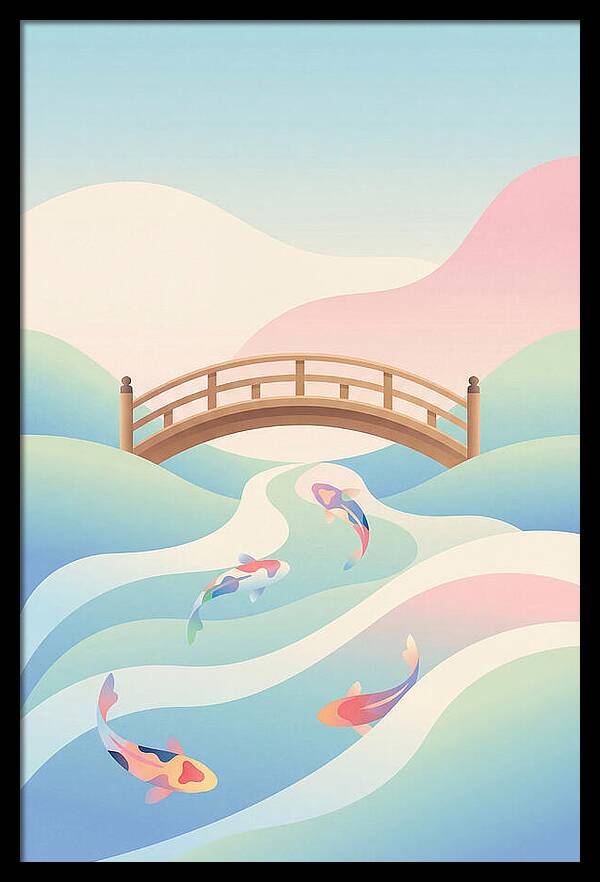 Japanese Bridge Over Koi Pond