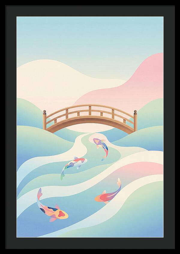 Japanese Bridge Over Koi Pond