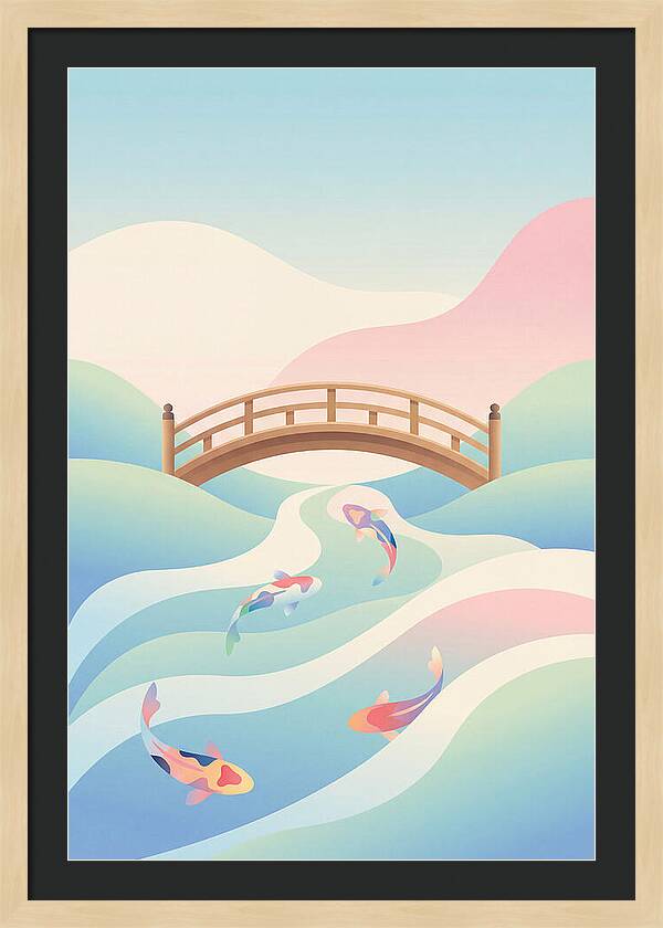 Japanese Bridge Over Koi Pond