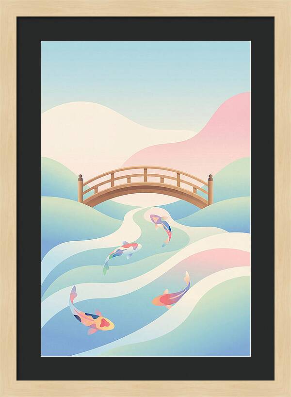 Japanese Bridge Over Koi Pond