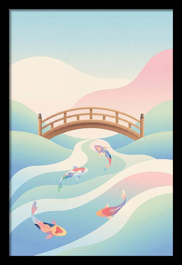 Japanese Bridge Over Koi Pond