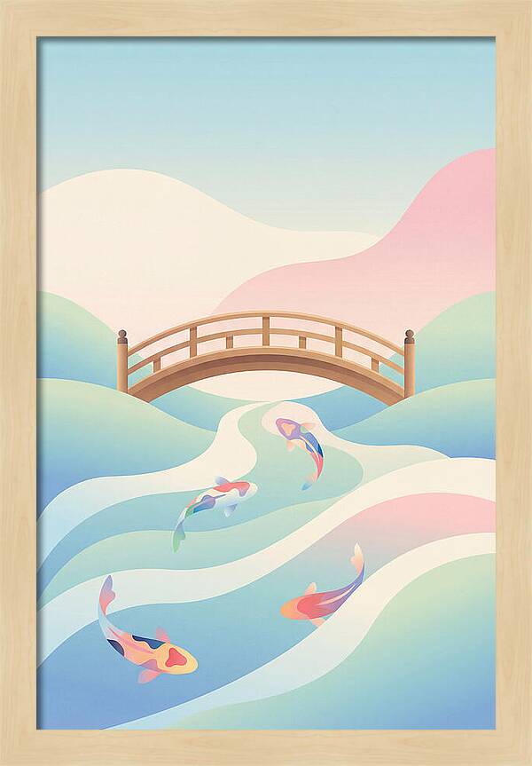 Japanese Bridge Over Koi Pond