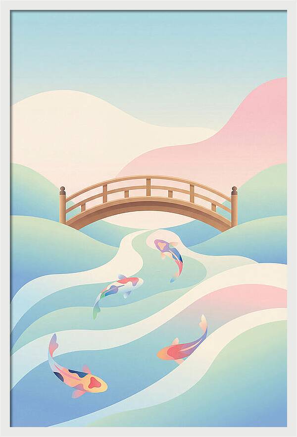Japanese Bridge Over Koi Pond