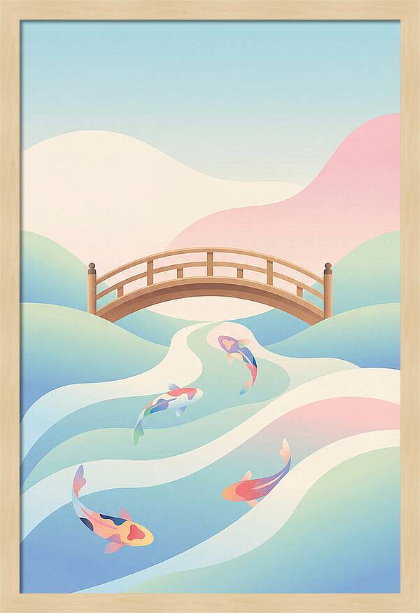 Japanese Bridge Over Koi Pond