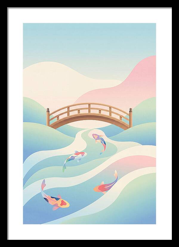 Japanese Bridge Over Koi Pond