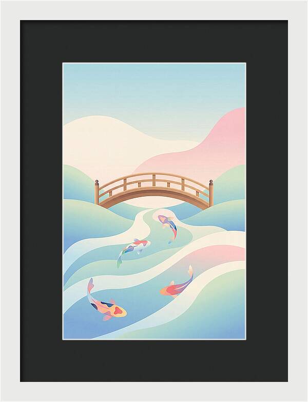 Japanese Bridge Over Koi Pond