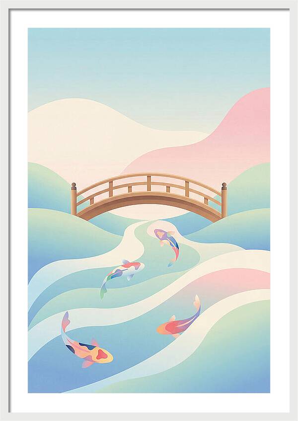 Japanese Bridge Over Koi Pond