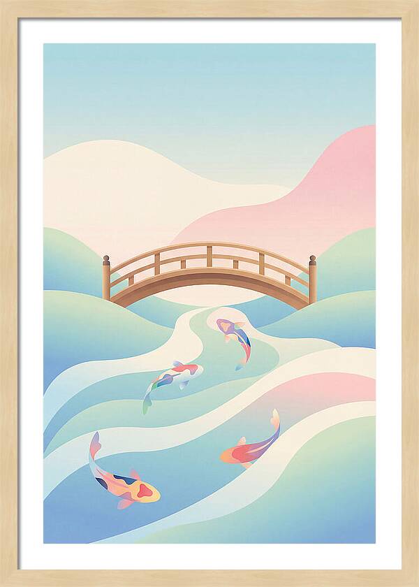 Japanese Bridge Over Koi Pond
