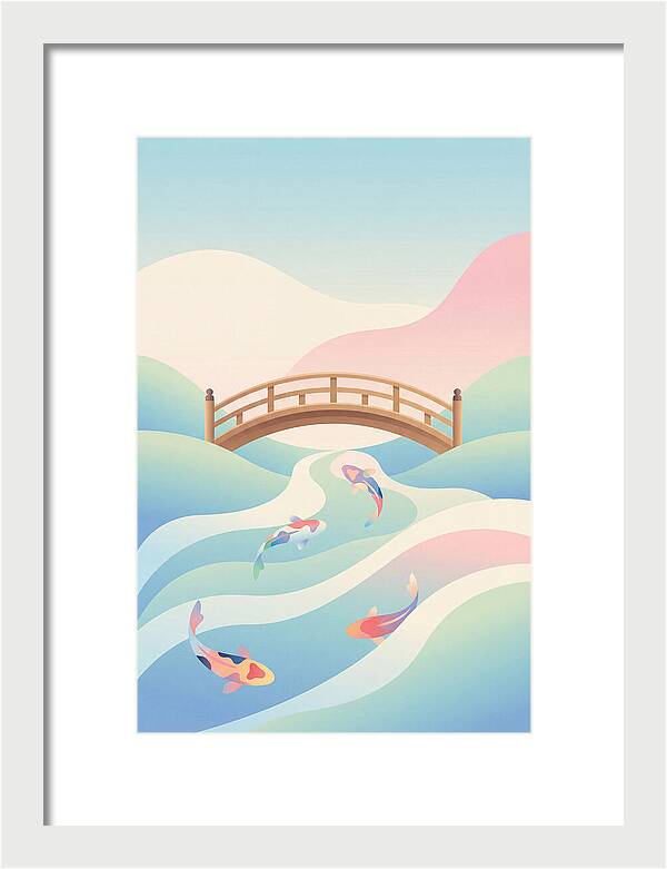 Japanese Bridge Over Koi Pond