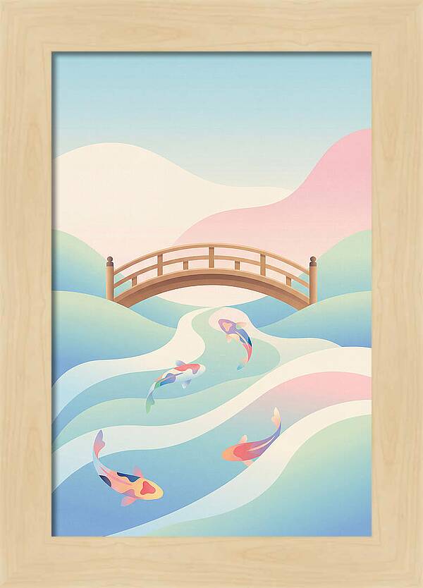Japanese Bridge Over Koi Pond