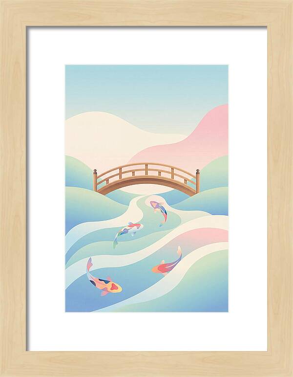Japanese Bridge Over Koi Pond