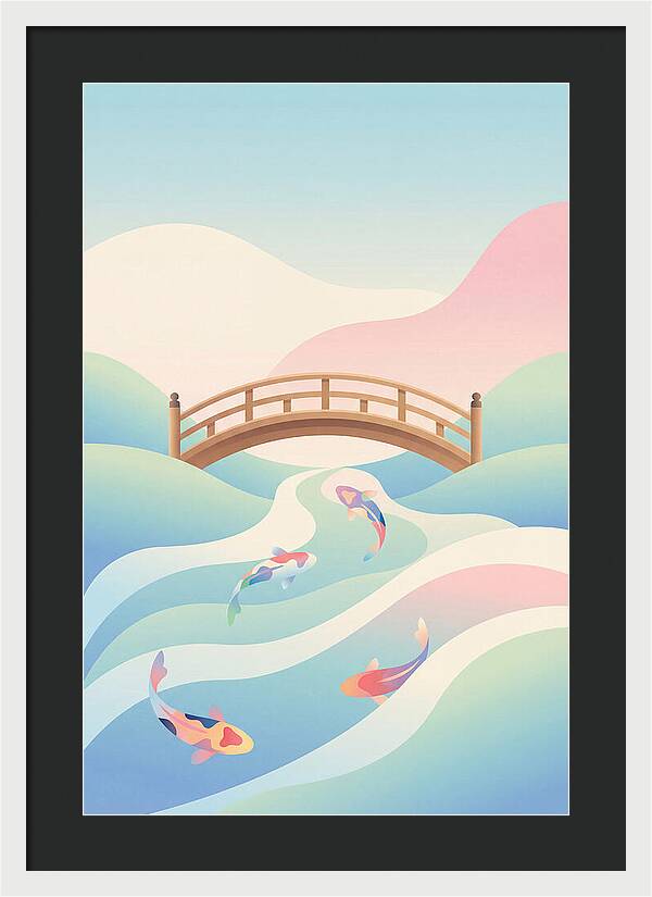 Japanese Bridge Over Koi Pond