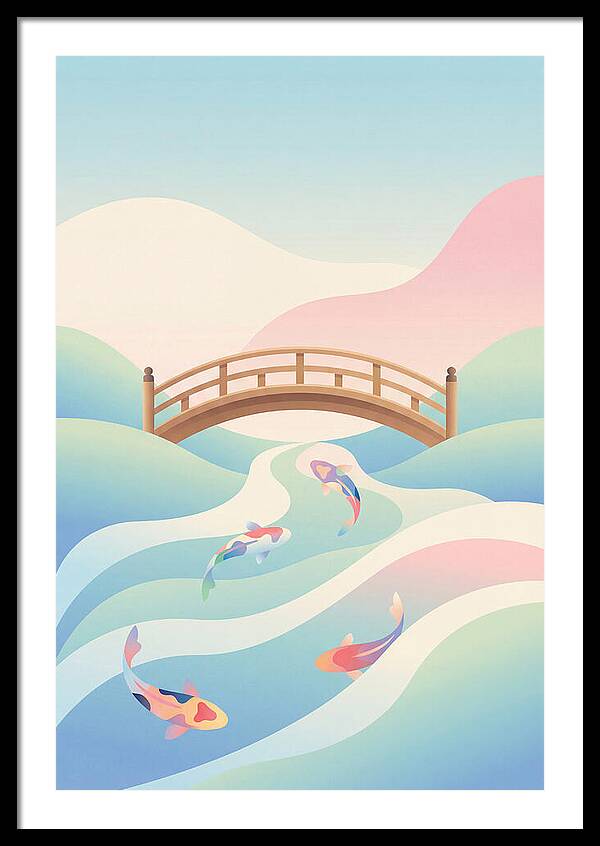 Japanese Bridge Over Koi Pond