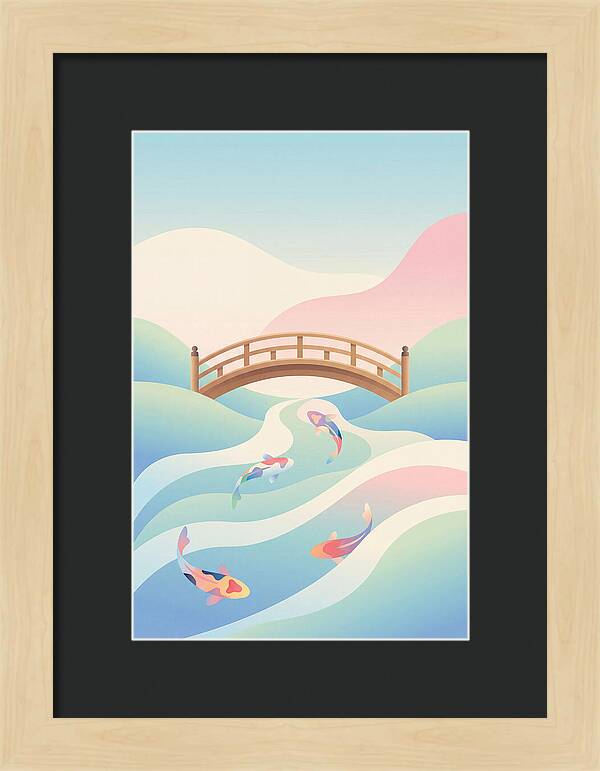 Japanese Bridge Over Koi Pond