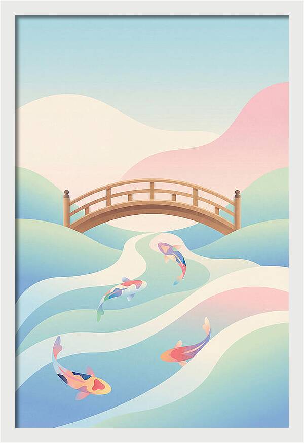 Japanese Bridge Over Koi Pond