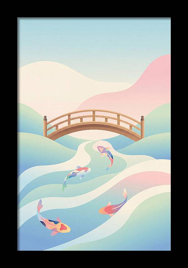 Japanese Bridge Over Koi Pond