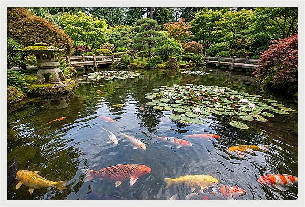 Japanese Koi In Tranquil Pond