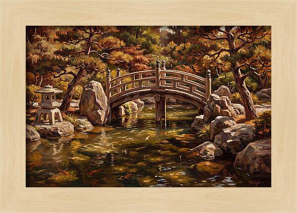 Japanese Moon Bridge Over Koi Pond
