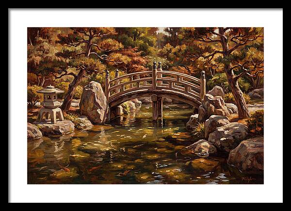 Japanese Moon Bridge Over Koi Pond