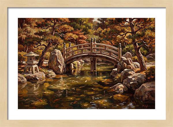 Japanese Moon Bridge Over Koi Pond
