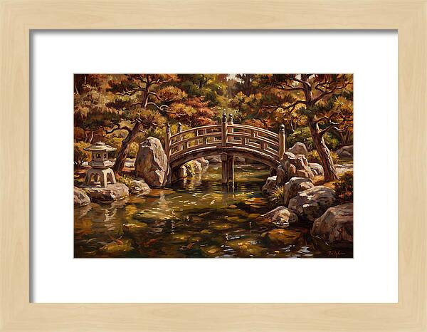 Japanese Moon Bridge Over Koi Pond