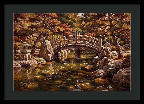 Japanese Moon Bridge Over Koi Pond