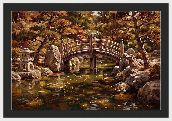 Japanese Moon Bridge Over Koi Pond