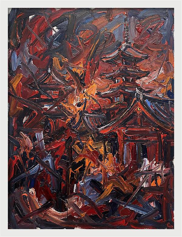Japanese Temple In Expressionist Style
