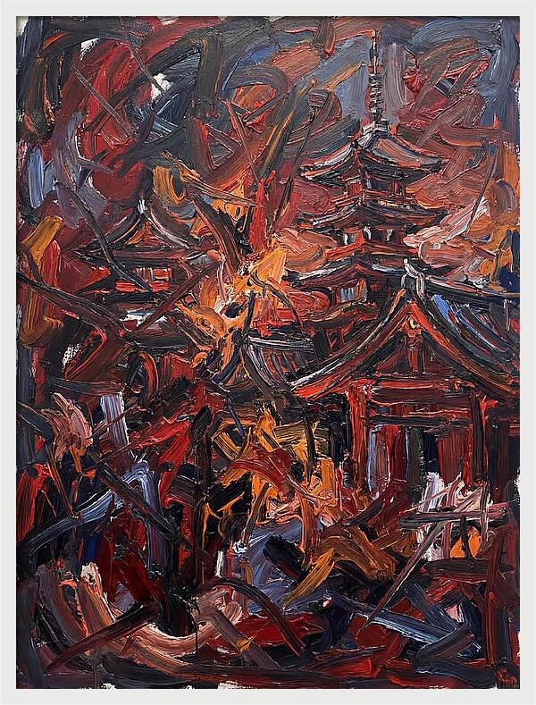 Japanese Temple In Expressionist Style