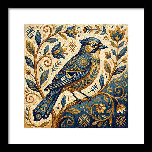 Jay Bird Among Floral Patterns