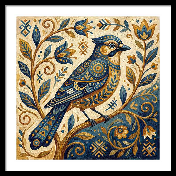 Jay Bird Among Floral Patterns