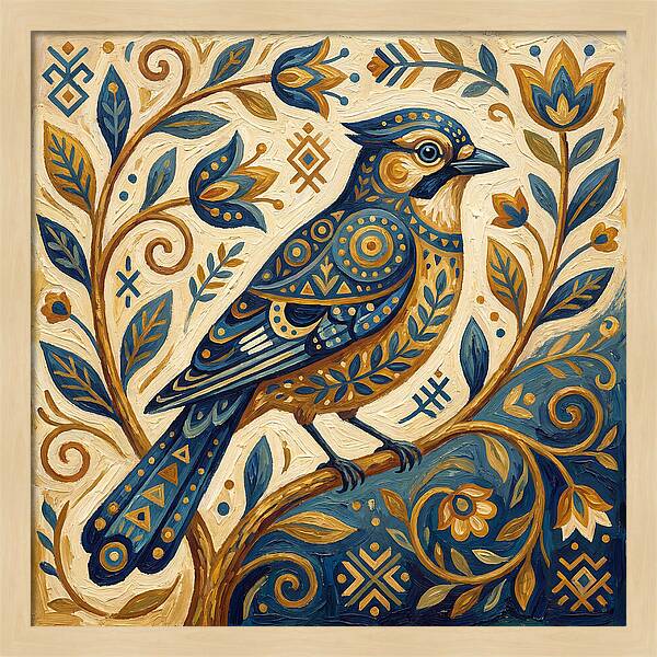 Jay Bird Among Floral Patterns