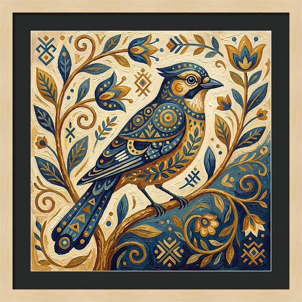 Jay Bird Among Floral Patterns