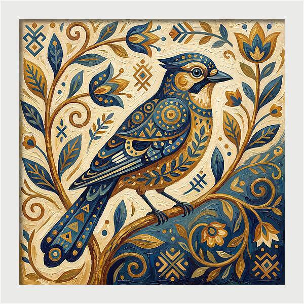 Jay Bird Among Floral Patterns