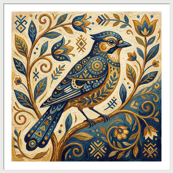 Jay Bird Among Floral Patterns