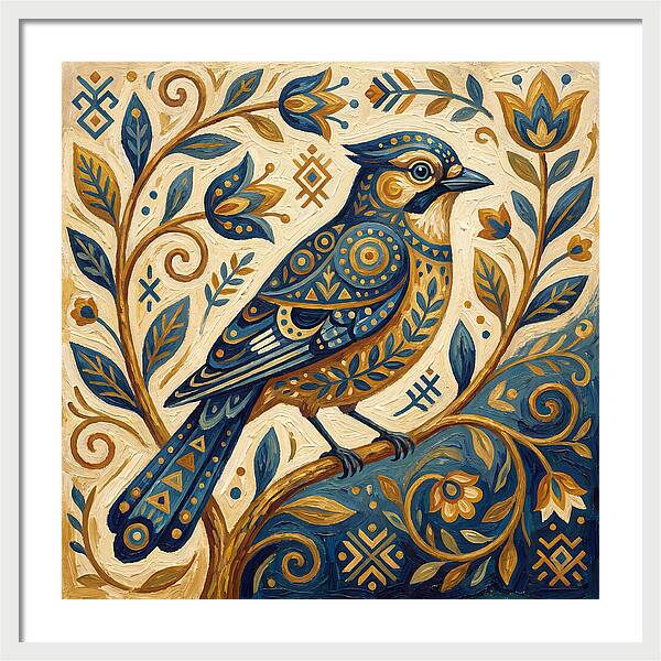 Jay Bird Among Floral Patterns