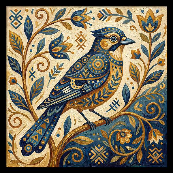 Jay Bird Among Floral Patterns