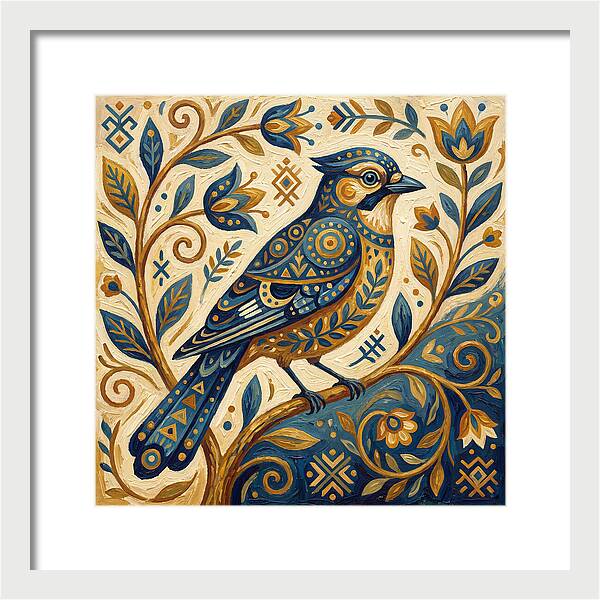 Jay Bird Among Floral Patterns