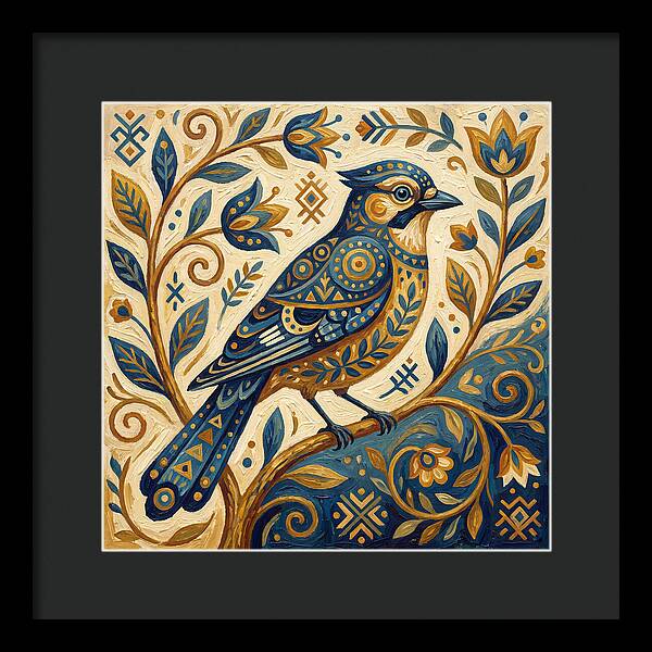 Jay Bird Among Floral Patterns
