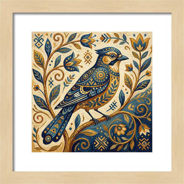 Jay Bird Among Floral Patterns
